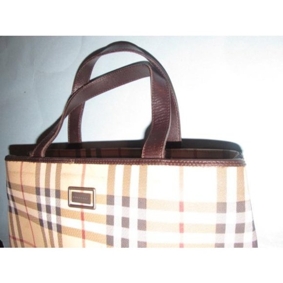 Burberry Brown Red White Black Nova Check Plaid Print Canvas Leather - Picture 12 of 12